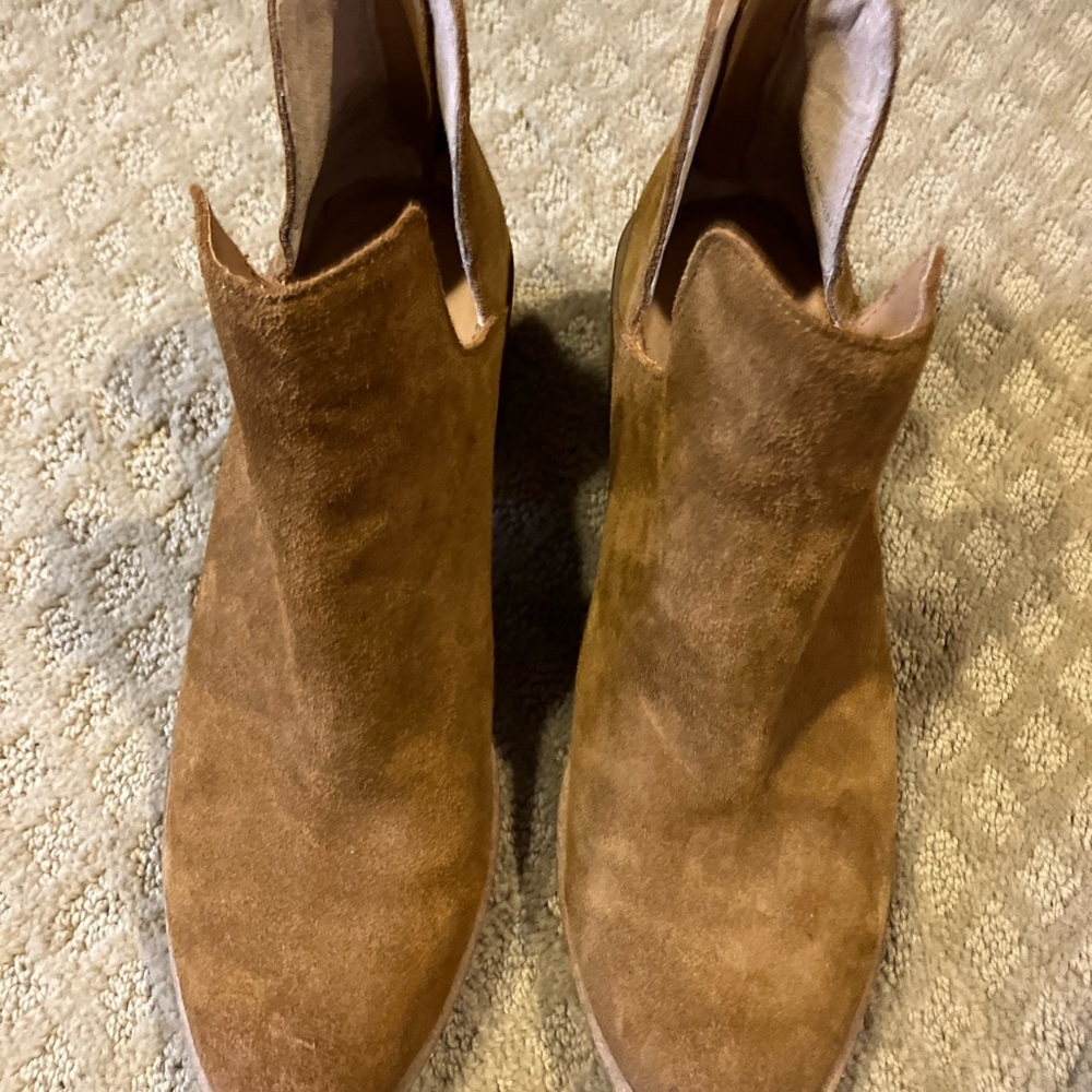 Tobacco Brown Suede Ankle Boots Zip at Heel Women’s Sz 8